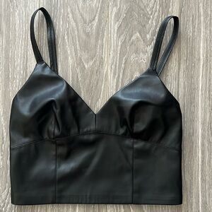 Faux leather cropped top bralette Stradivarius size M